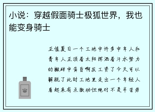 小说：穿越假面骑士极狐世界，我也能变身骑士